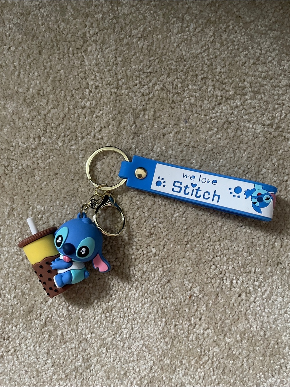 We Love Stitch Blue Cartoon Keychain with Bubble Tea Keychain Purse Charm NEW